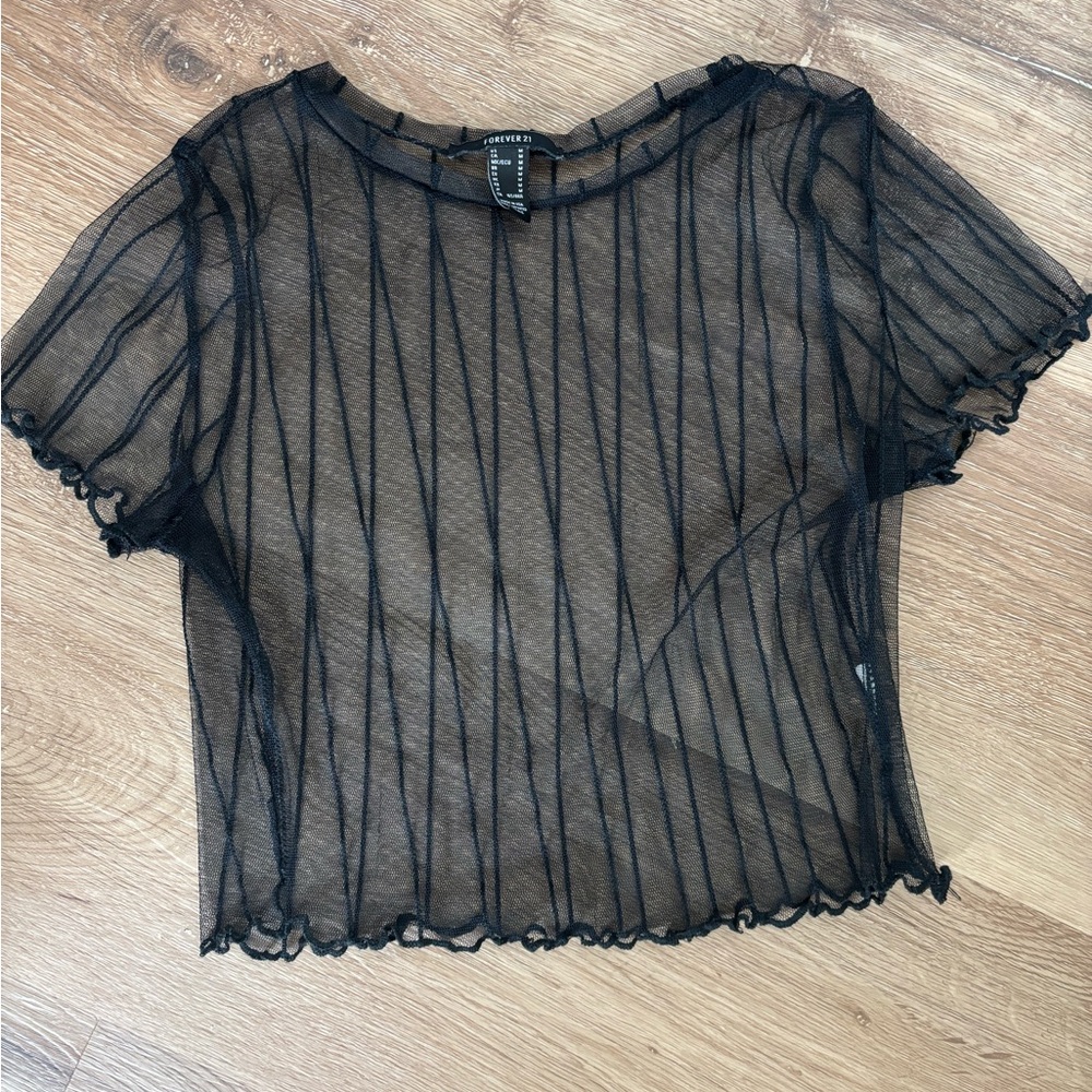 Forever 21 Black Sheer Striped Crop Top